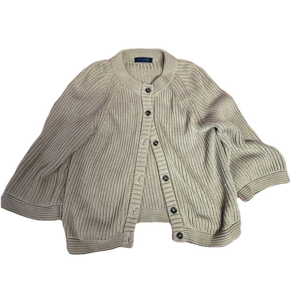 Piazza Sempione taupe crochet knit sweater blazer sz 46(US 12) designer Italian